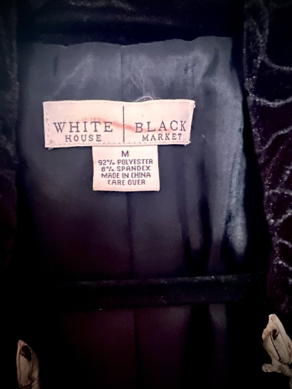 White House Black Market Black Velvet Floral Ribbon Embroidered Coat M - Picture 12 of 16